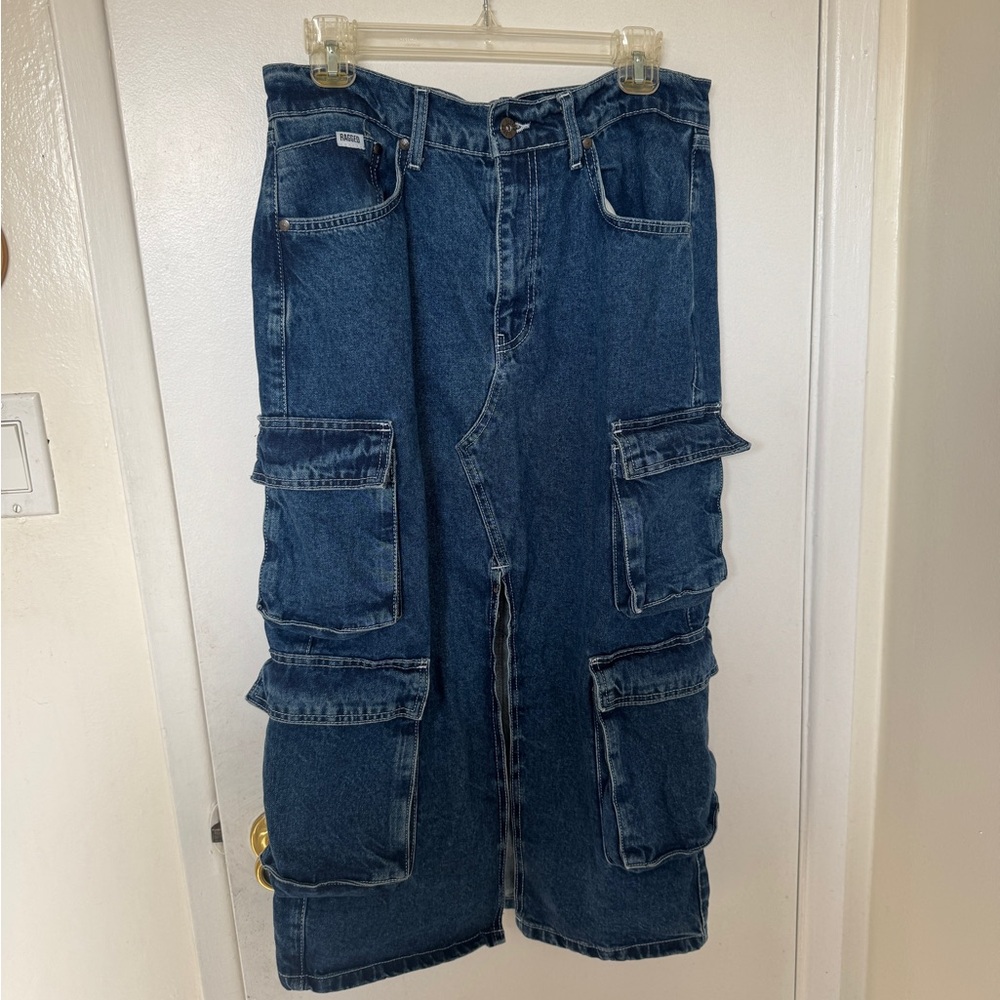 The Ragged Priest Blue Denim Cargo Skirt. Size 30